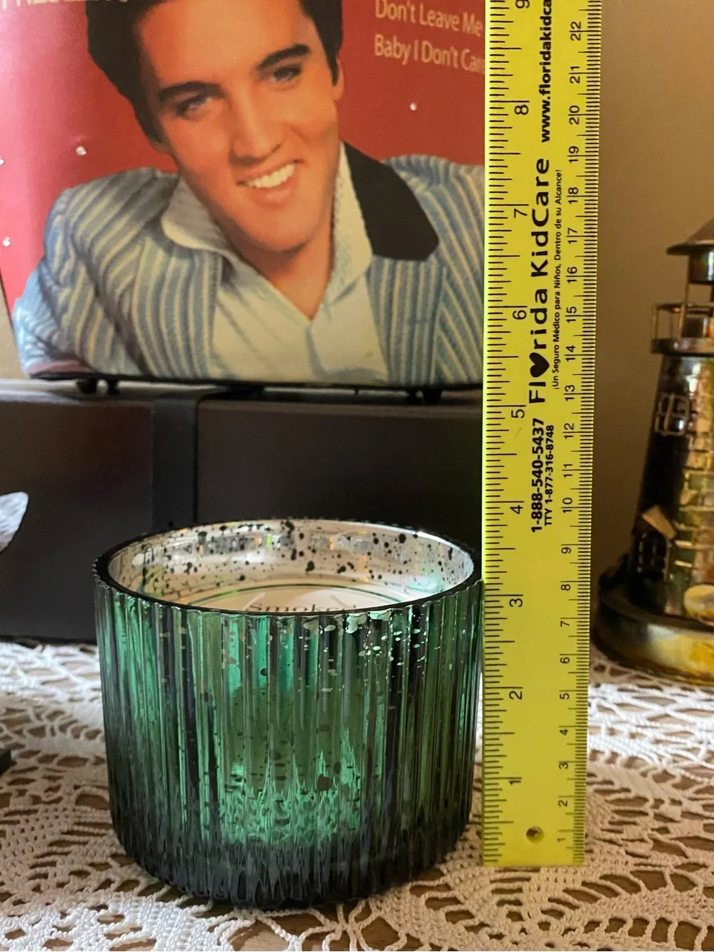 Smoked Incense Scented Candle 12 oz Green Speckled Cut Glass Jar 3-Wick